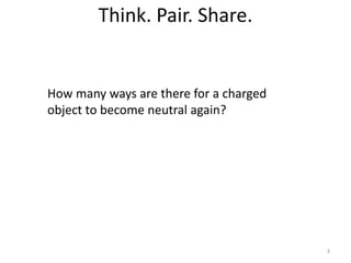 Think. Pair. Share.


How many ways are there for a charged
object to become neutral again?




                                        3
 