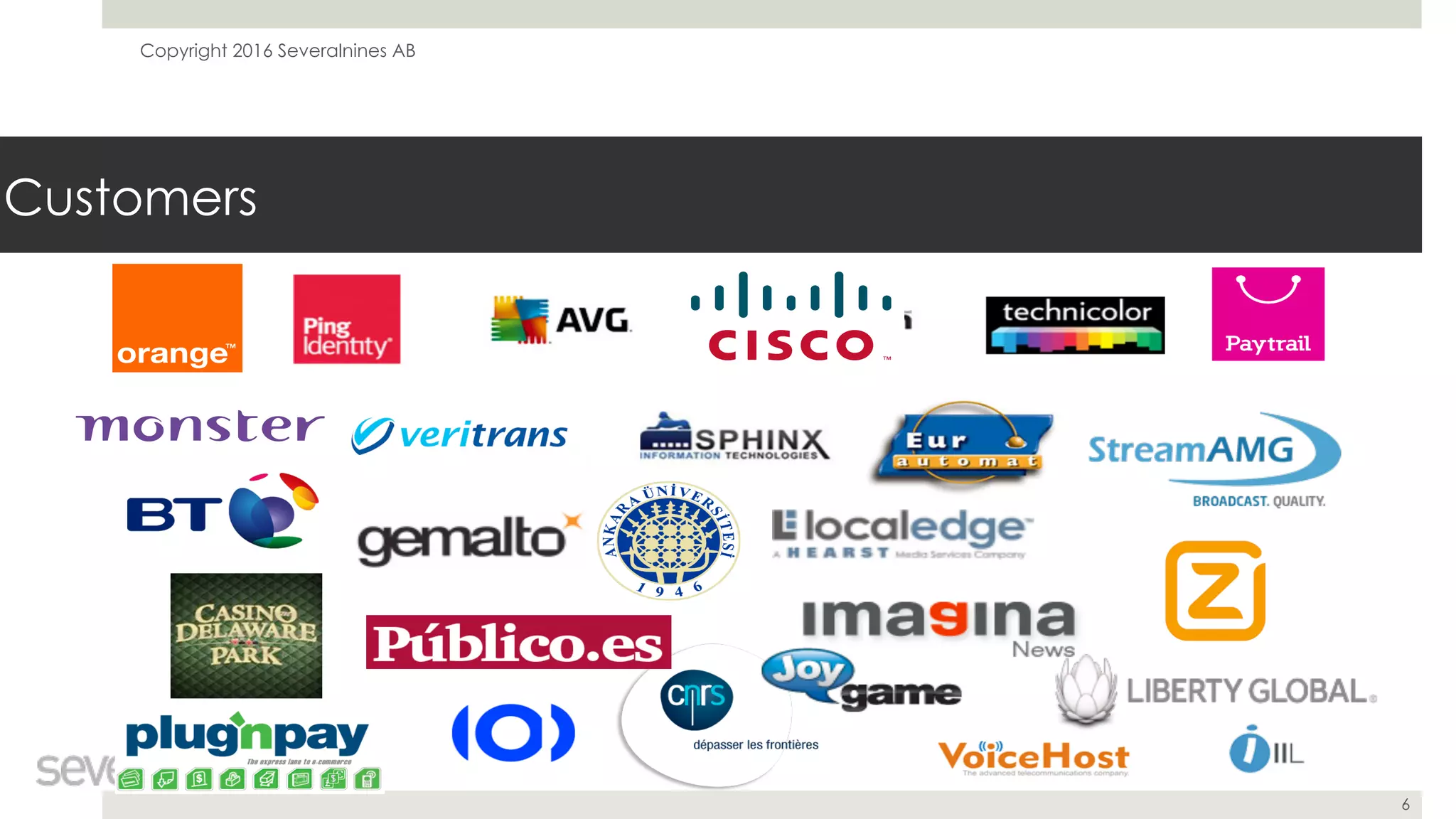 Copyright 2016 Severalnines AB
6
Customers
 