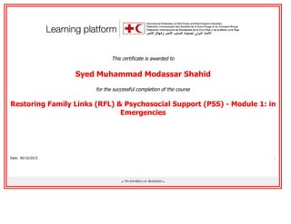 Sohid Rfl certificate_Restoring Family Links (RFL) & Psychosocial Support (PSS ...