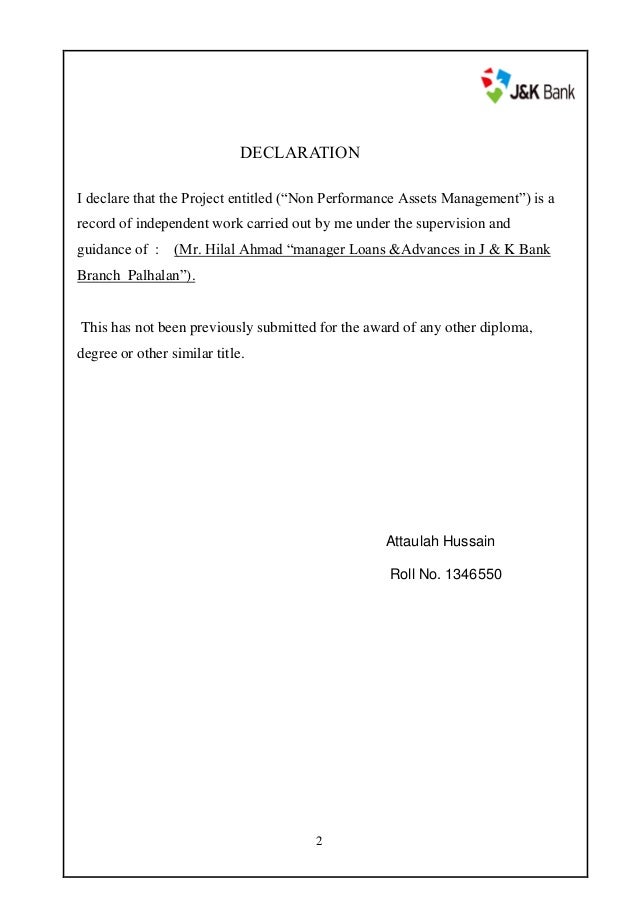 Attaulah Project On Jk Bank 1