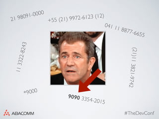 #TheDevConf
21 98091-0000
9090 3354-2015
041 11 8877-6655
+55 (21) 9972-6123 (12)
*9000
113322-8243
(21)113821-9742
 