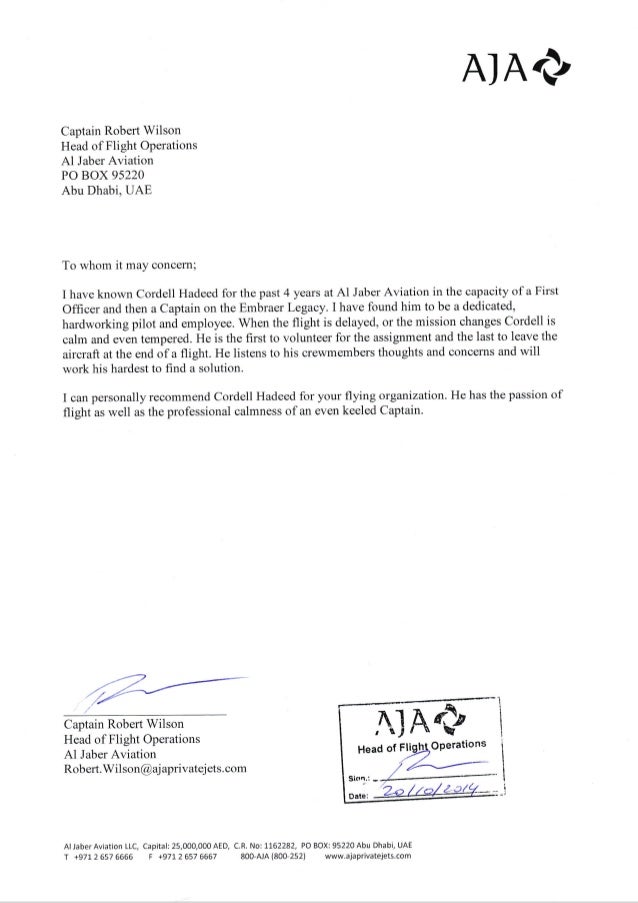 letters of recommendation pilot letter of recommendation