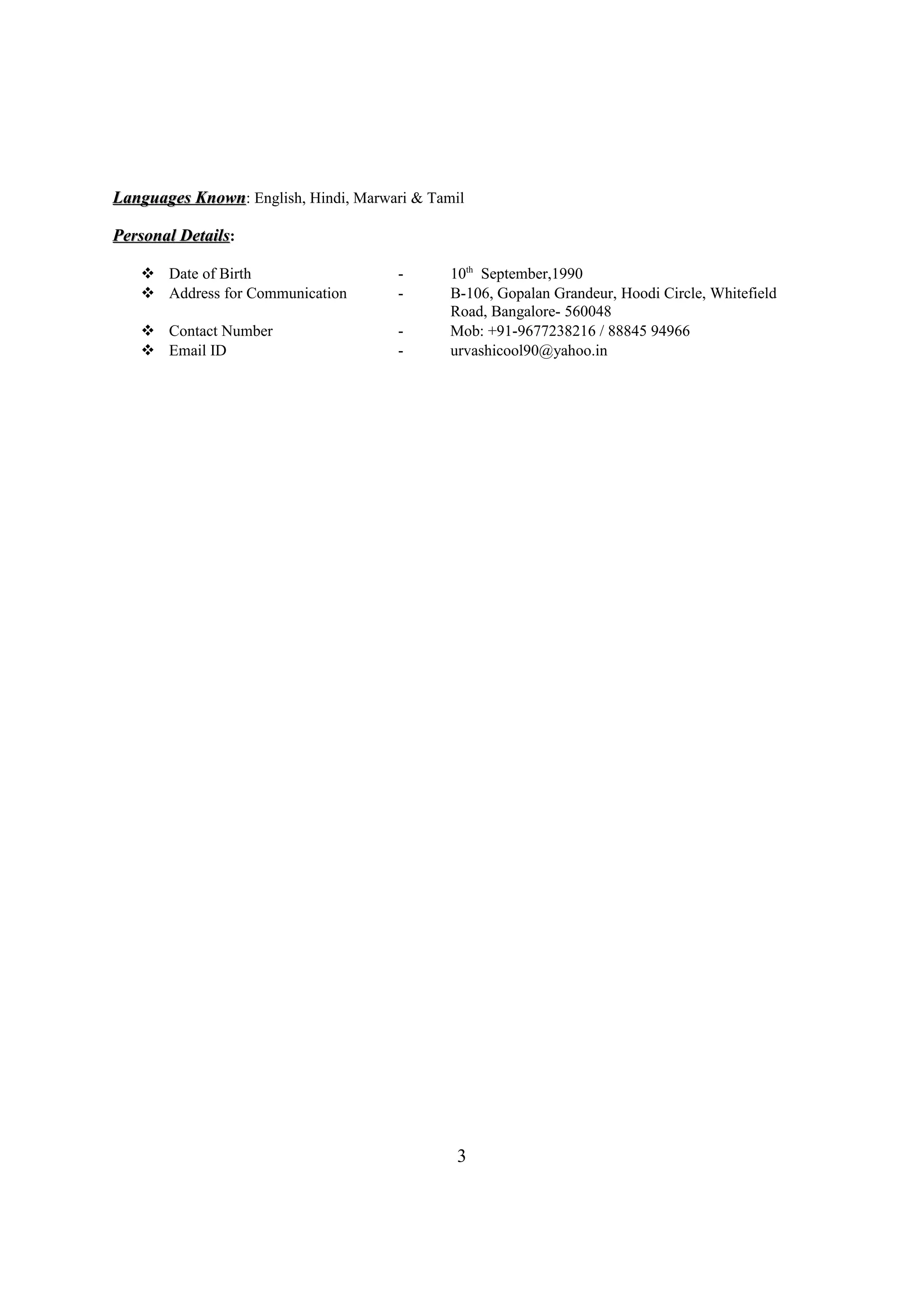 ACS Urvashi Bagri Resume PDF ACS Urvashi Bagri Resume PDF