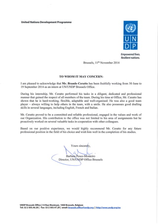 UNDP Brussels - Letter of Reference