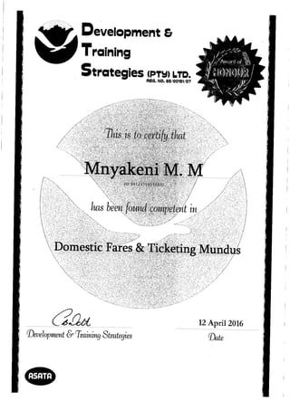 Domestic Fares and Ticketing Certificate