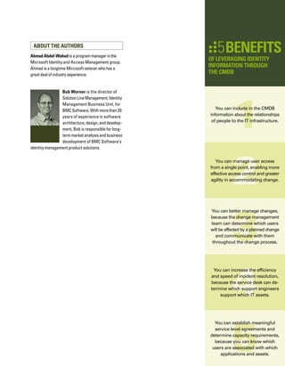 134
CMDB: The Key 	
    to Jump-Starting 	
                 ITIL Success
By Kevin Behr, Gene Kim, 	
and George Spafford
Three experts discuss their Visible 	
Ops methodology, which offers a simple	
approach to implementing ITIL in four 	
practical steps. In this methodology, 	
the CMDB is a key factor in driving
quick wins.
 