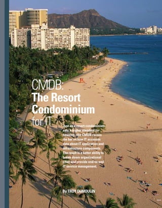 143
A
n evolution is taking place in informat-
tion technology (IT) organizations across
the globe.The interest in IT service
management, the passage of business legislat-
tion that impacts IT (such as the Sarbanes-
Oxley Act of 2002), and the interest in standards
are symptomatic of something much more
fundamental.
At the root of this focus on service, process,
and legislation is a growing awareness that
there is no true separation between business
processes and the underlying IT services
and systems.
IT has become so vital to business that comp-
panies literally cannot function without it. For
several years, organizations have increasingly
relied on IT to optimize the cost and efficiency
of business processes. It’s clear that no one is
likely to revert to manual processes. Ultimately,
this means that every business process —
whether it is banking, energy production, pro­
duct shipping, invoicing, or something else —
is dependent on business applications and
infrastructure services. And, if the way a spec-
cific critical IT component enables or disables
a business process is not understood, then
the IT function cannot truly claim to be aligned
with business.
Today’s I.T. Challenges
Three key challenges are placing new demands
on the way IT is managed. First, customers of
services supported by IT have become more
savvy.They demand faster response times and
error-free use of the wide variety of applications
found in a corporate environment. Users exp-
press frustration when they receive answers
such as, “The server is up.Try calling the netw-
work folks.” Also, business managers who
care little about underlying infrastructure and
operations issues (and rightly so) are dem-
manding budget and cost visibility while ins-
sisting on end-to-end service guarantees and
performance-based service level agreements.
Second, the siloed approach to managing IT
is inefficient. While budgets have remained
flat, IT organizations still must support new
business initiatives.They face greater pressure
to increase efficiency and reduce costs in inf-
frastructure maintenance and IT operations.
Different parts of the organization are often
unaware of what is happening in other areas,
and, as a result, groups work at odds with each
other. Planning and procurement occur at a dep-
partmental level instead of an enterprise level,
causing IT tools, such as monitoring software,
incident management systems, and inventory
products, to be purchased redundantly by indiv-
vidual groups.The operations group implements
changes that undo security patches. Managing
solely by silo or technology domain creates
artificial barriers. If one part of the organization
holds information that another part needs to be
efficient, then silos create friction and expense.
Third, IT organizations must meet new comp-
pliance and audit requirements that are applied
to all parts of the IT function. If each silo has
a different change management process, all
must be documented and audited separately.
The cost of each team following a different
approach has increased.
As a result of these inefficiencies and new req-
quirements, many IT organizations are moving
away from a technology-focused approach,
which emphasizes the cost optimization of
technical domains and components. Instead,
they are adopting the cross-functional service
management practices of service support and
service delivery, which focus on how techno­
logy is bundled into consumable services that
support business needs.
The move to end-to-end service management
cannot be efficiently and reliably achieved when
disparate data sources are spread across the
There is no true separation between
business processes and the underlying
IT services and systems.
 