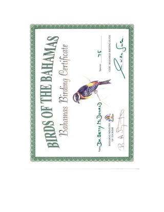 Microsoft Word - Dr Betty McDonald's Birding Certificate for spotting 75 different species in Gra