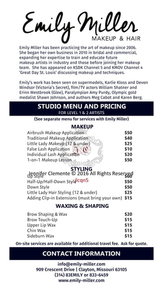 Makeup Charges Menu Sample Menu and Pricing Cards | PDF