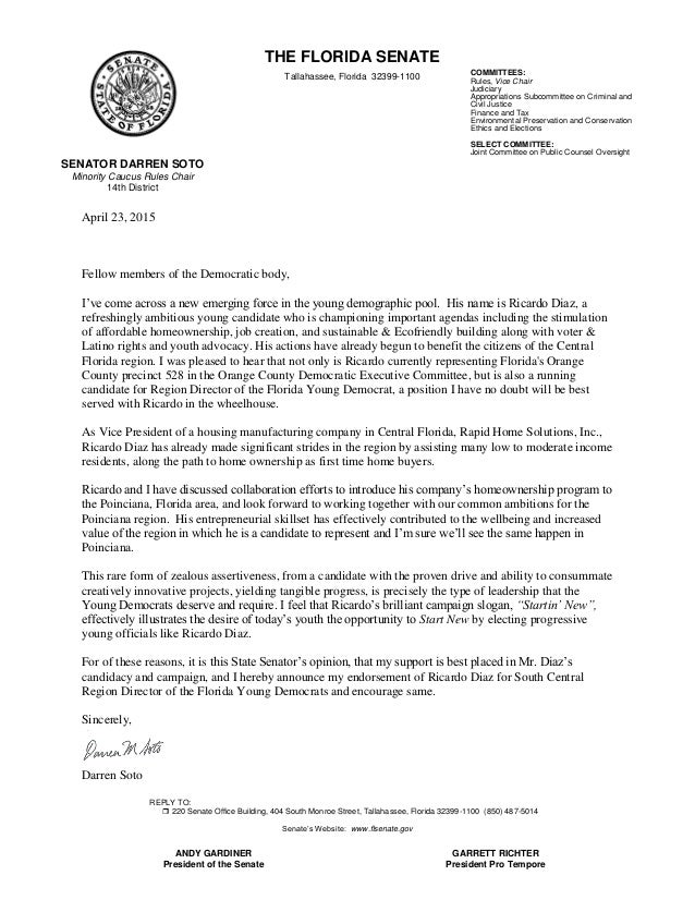 Letter Of Political Endorsement Sample Letter Of Political Endorsement Sample