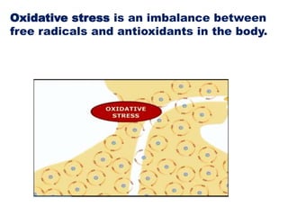 Oxidative stress is an imbalance between
free radicals and antioxidants in the body.
 