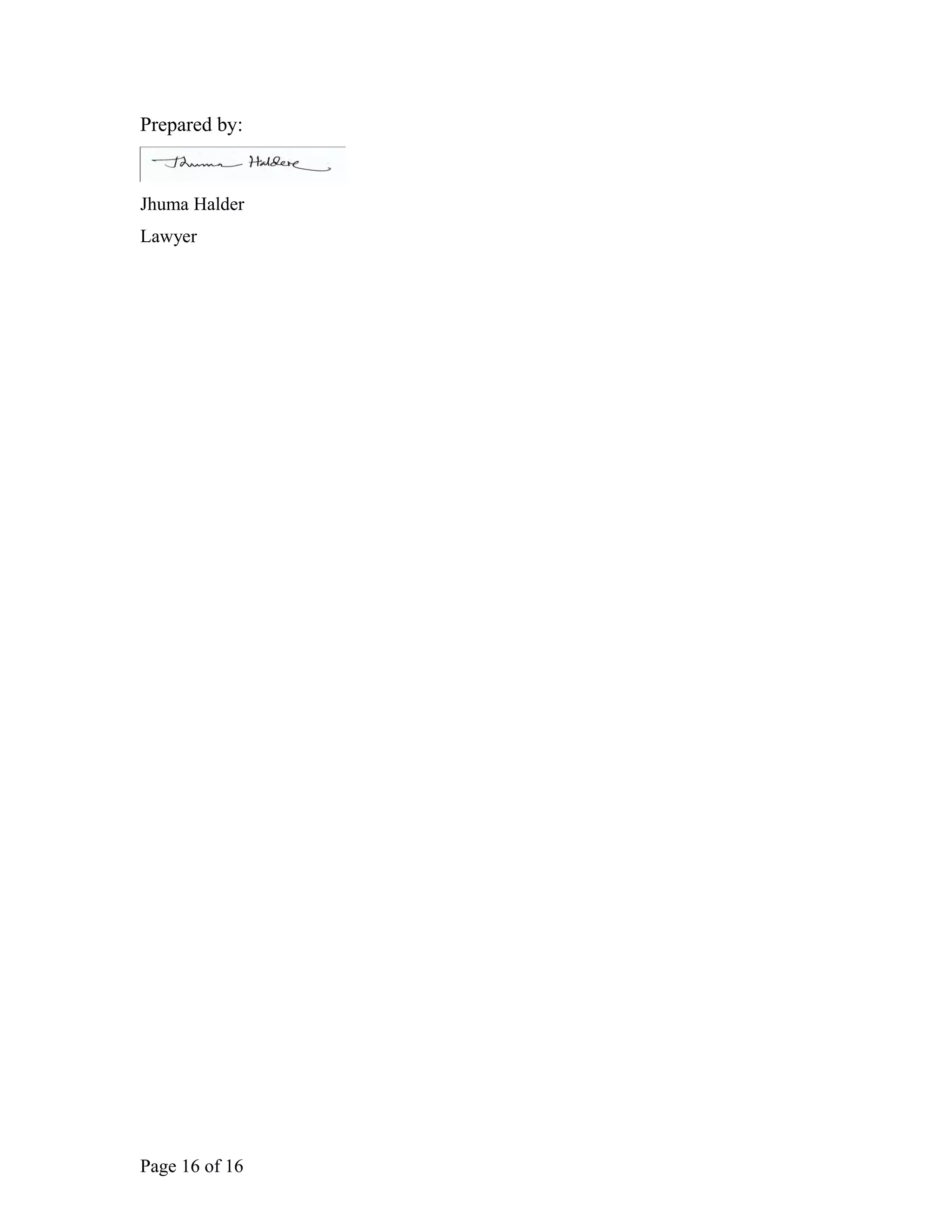 Prepared by:
Jhuma Halder
Lawyer
Page 16 of 16
 