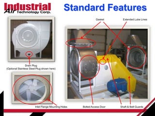 Standard Features
Drain Plug
(Optional Stainless Steel Plug shown here)
Bolted Access Door
Extended Lube LinesGasket
Shaft & Belt GuardsInlet Flange Mounting Holes
 