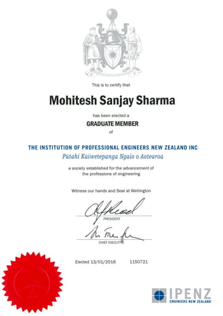 Mohitesh Sharma - IPENZ Certificate