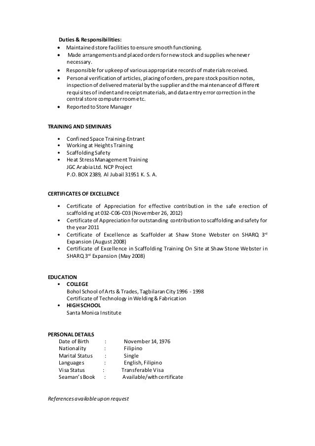 BENNY RESUME 2016 Foreman Scaffolder