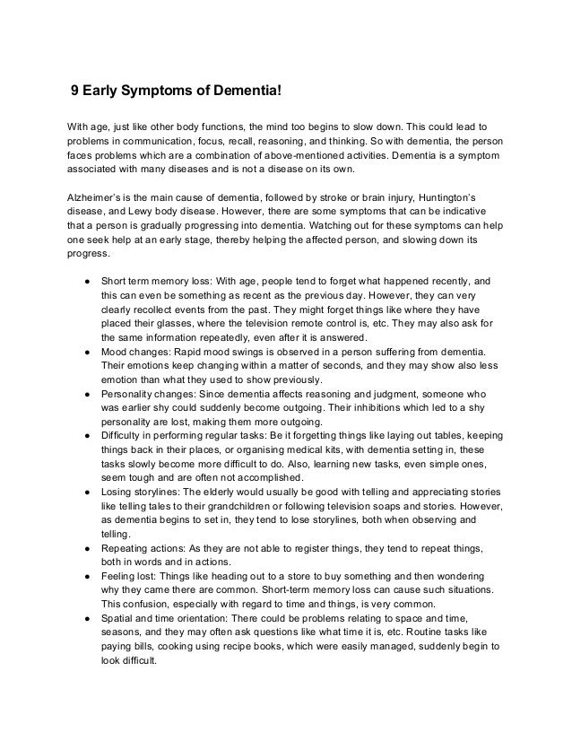 9 Early Symptoms Of Dementia