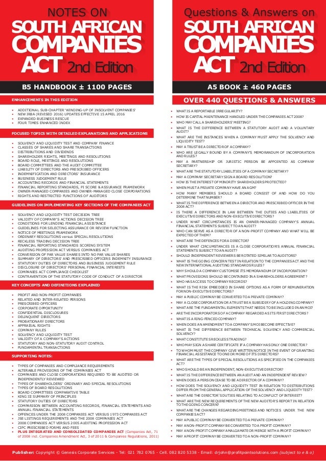 Two Guides on South African Companies Act 2nd Editions Notes on SA