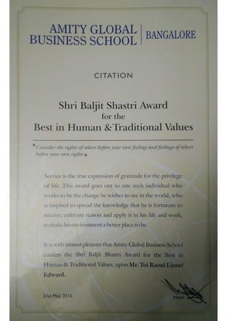 Shri Baljit Shastri Award