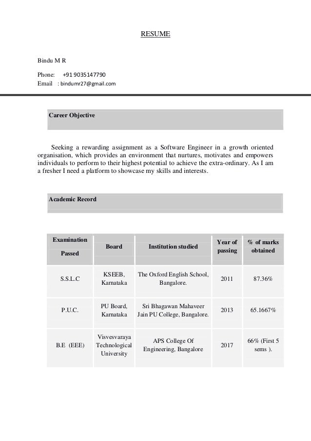 fresher resume