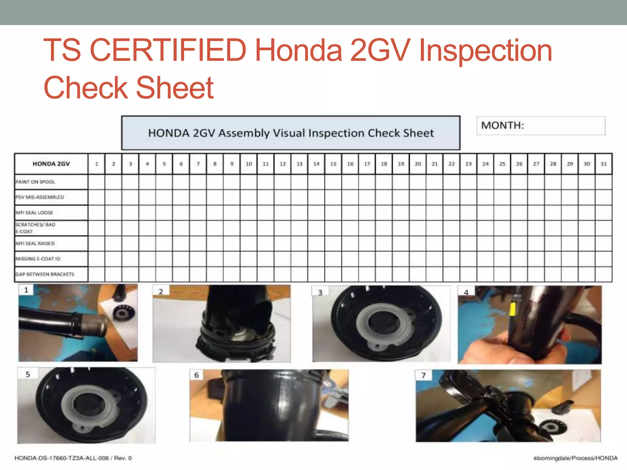 TS CERTIFIED Honda 2GV Inspection
Check Sheet
 