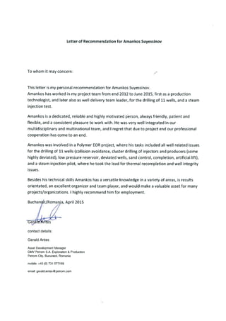reference letter Amankos Suyessinov