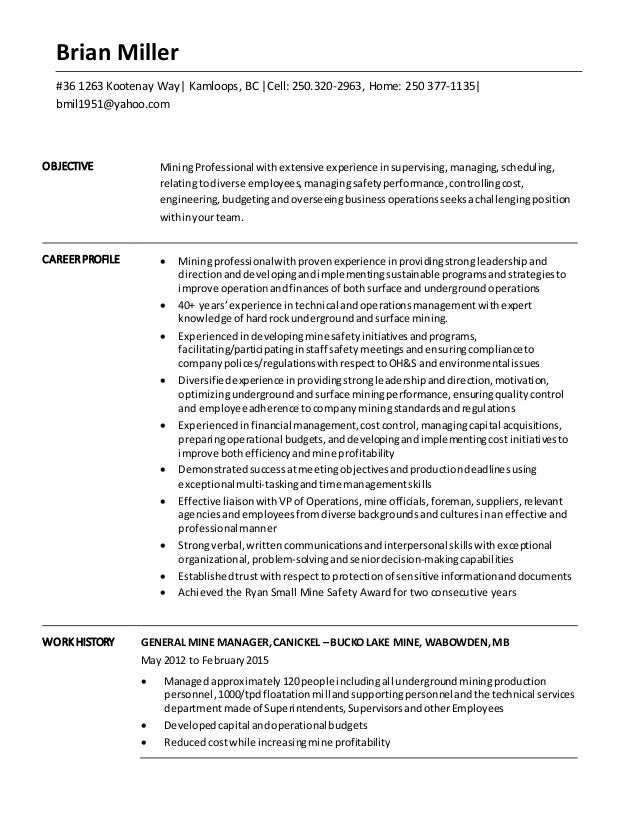 brian miller resume mining resume mining