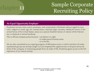 chapter11
Copyright ©2010 by South-Western, a division of Cengage
Learning. All rights reserved.
19
Sample Corporate
Recruiting Policy
 