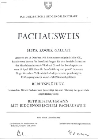Fachausweis_SFB_Betriebsfachmann_Roger Gallati_1991