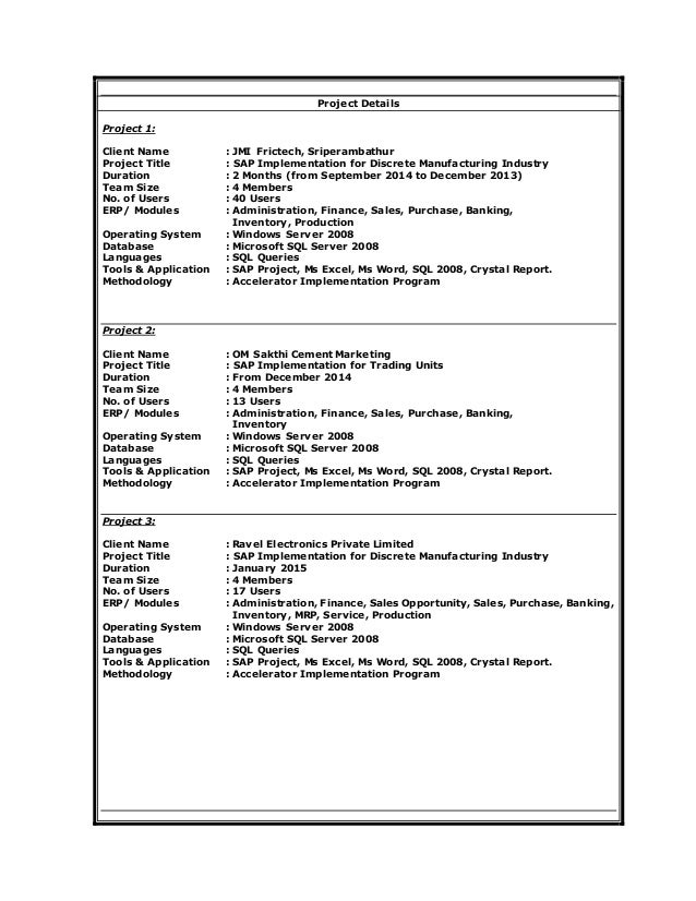erp implementation resume sample