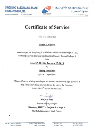 Certificates & ID Vissa QC Piping Inspector ARAMCO project