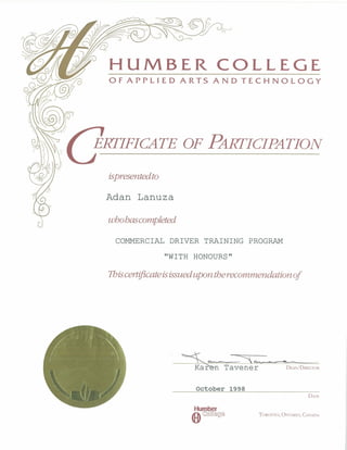 Humber College Comercial Driver with Honors 1