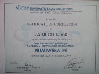 CERTIFICATE OF COMPLETION (P6)
