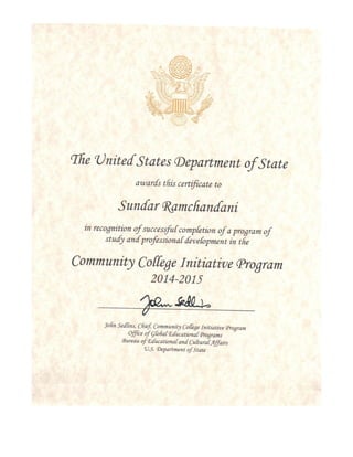 US depart Certificate