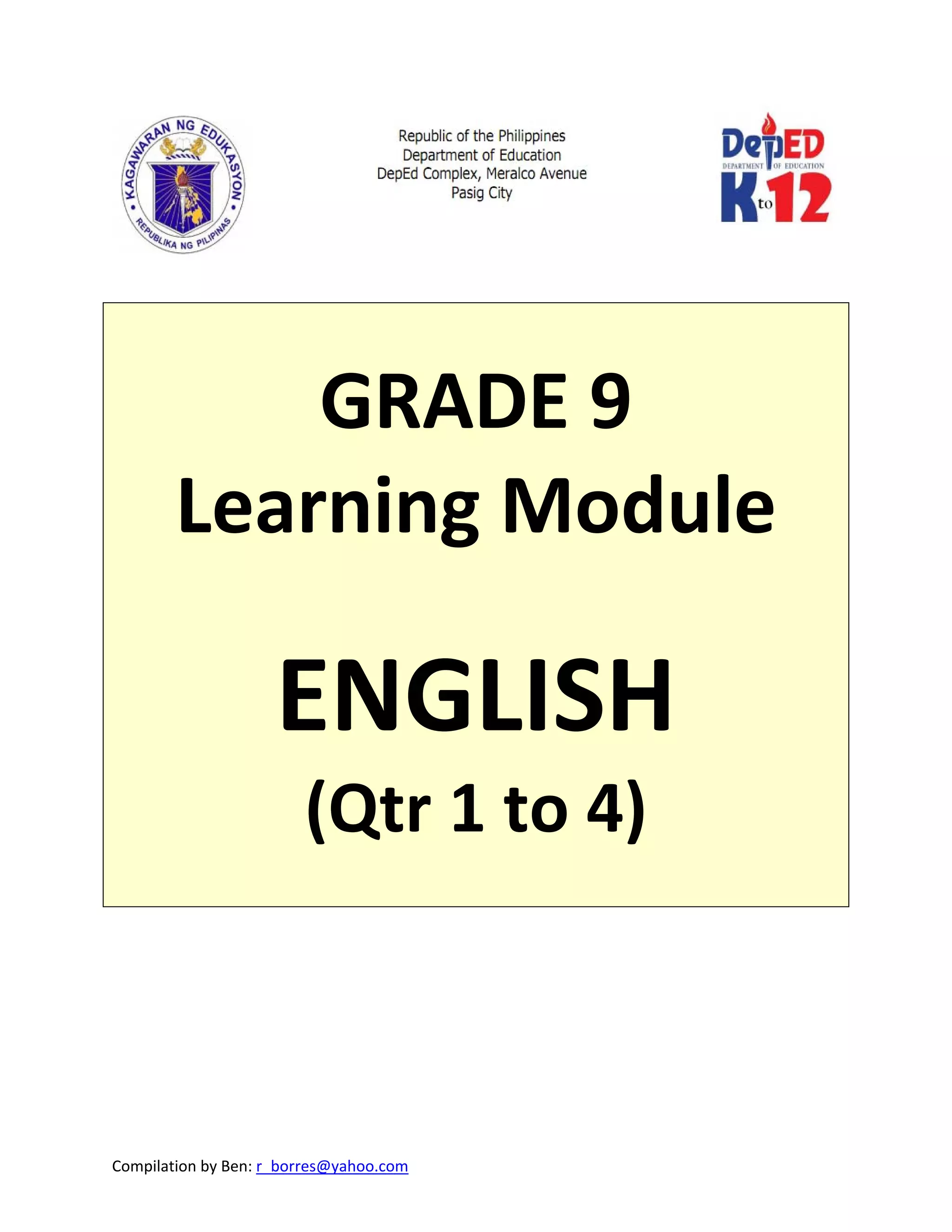 Grade 9 Learning Module in English - Complete | PDF | Education ...