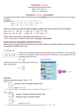 Equação do 2º grau incompleta worksheet