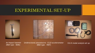 EXPERIMENTAL SET-UP
An Impact hammer
(B&K type – 8206)
Unidirectional piezoelectric CCLD accelerometer
(B&K type – 4507)
B & K modal analysis set up
 