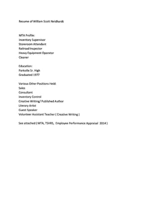 Bill Neidhardt Resume 2015