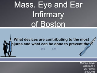  
What devices are contributing to the most
injures and what can be done to prevent them
Michael Boyer
Capstone II
Dr. Punnet
2/10/2015
 