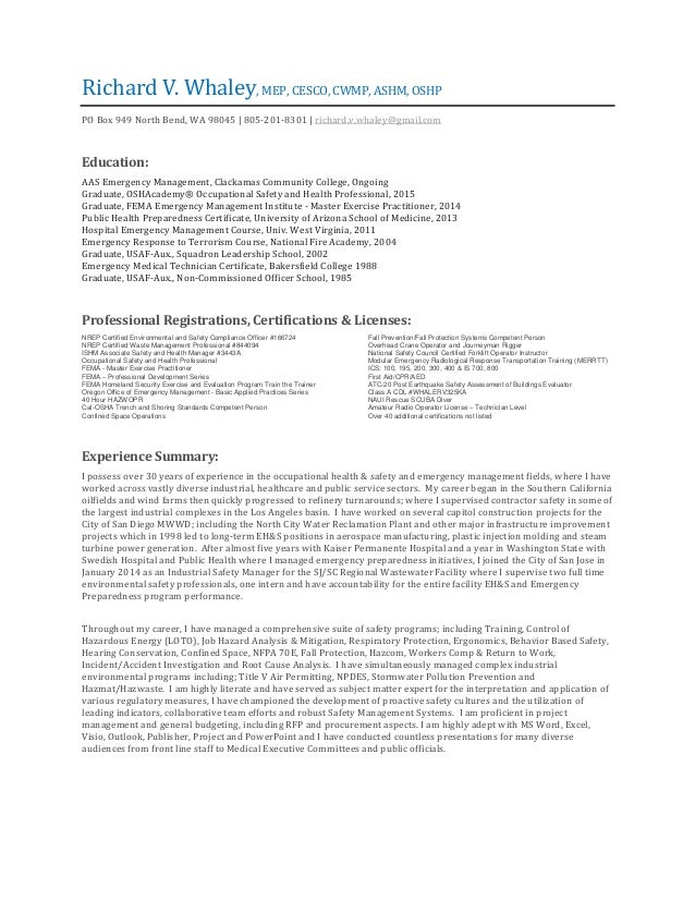 richard whaley resume 2017 01 03a emergency manager resumes