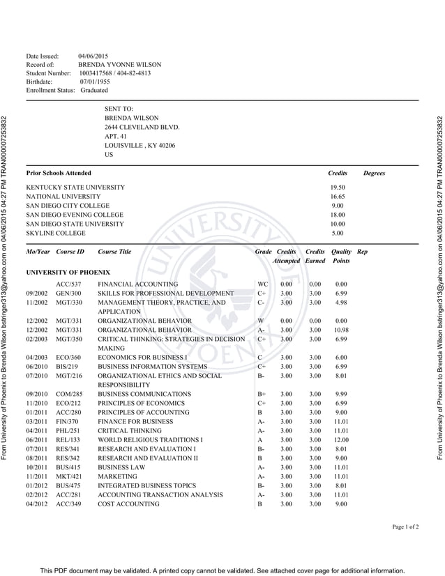 completed-transcript-7253832 | PDF | College Education | Education