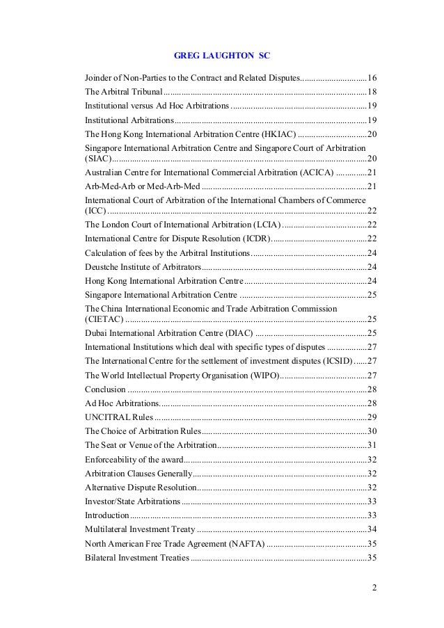 160422 Handbook On International Arbitration With Table Of Contents