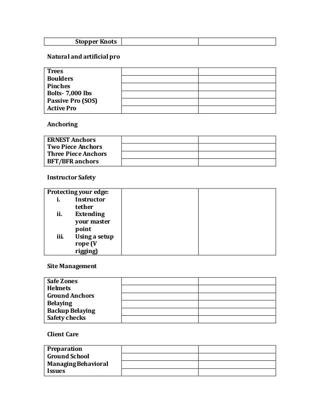 oee climbing training checklist 2015 training check list