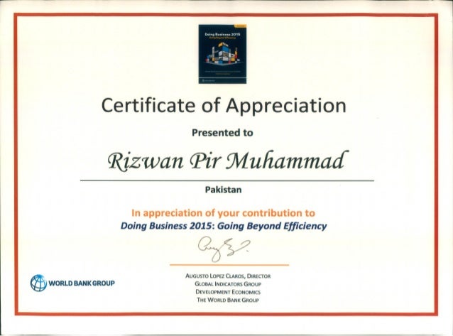 the world bank appreciation certificate and thanks letter 2015 certificate of appreciation letter