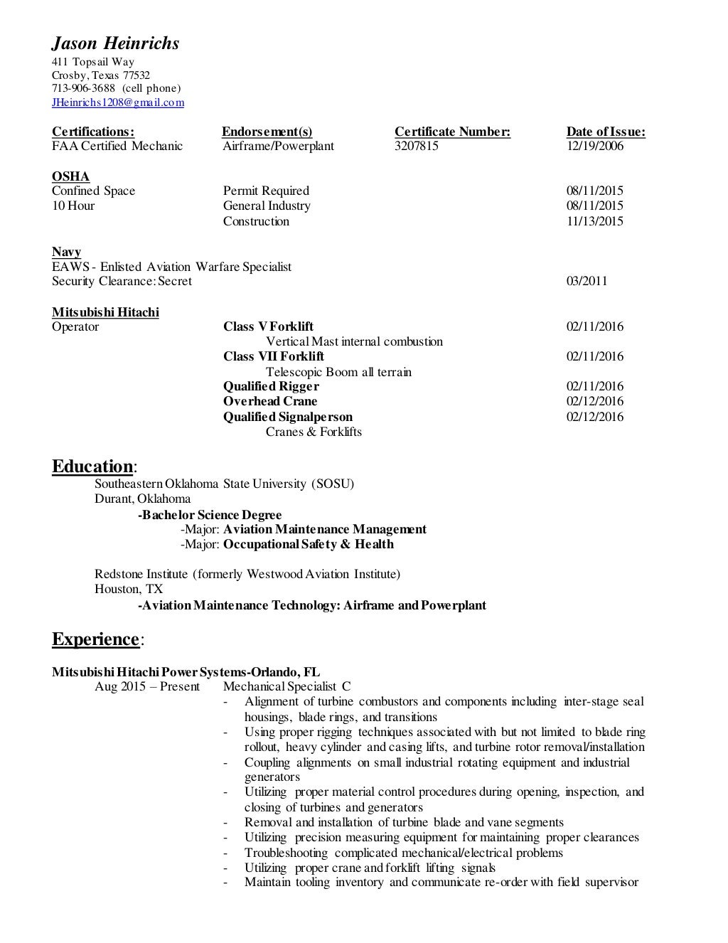 Maintenance Resume