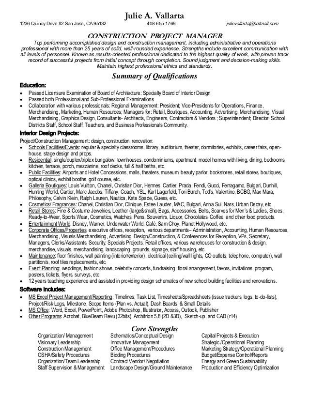 Project construction manager resume