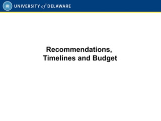 Recommendations,
Timelines and Budget
 