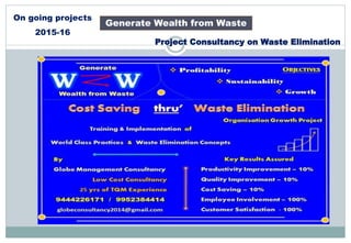 Generate Wealth from Waste
Project Consultancy on Waste Elimination
On going projects
2015-16
 