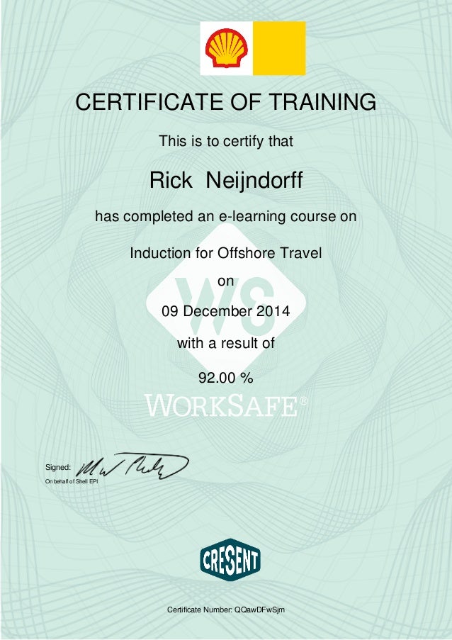 shell induction for offshore travel certificate travel certificate
