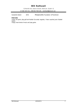 Will Rothwell Will Rothwell CV2015 | PDF