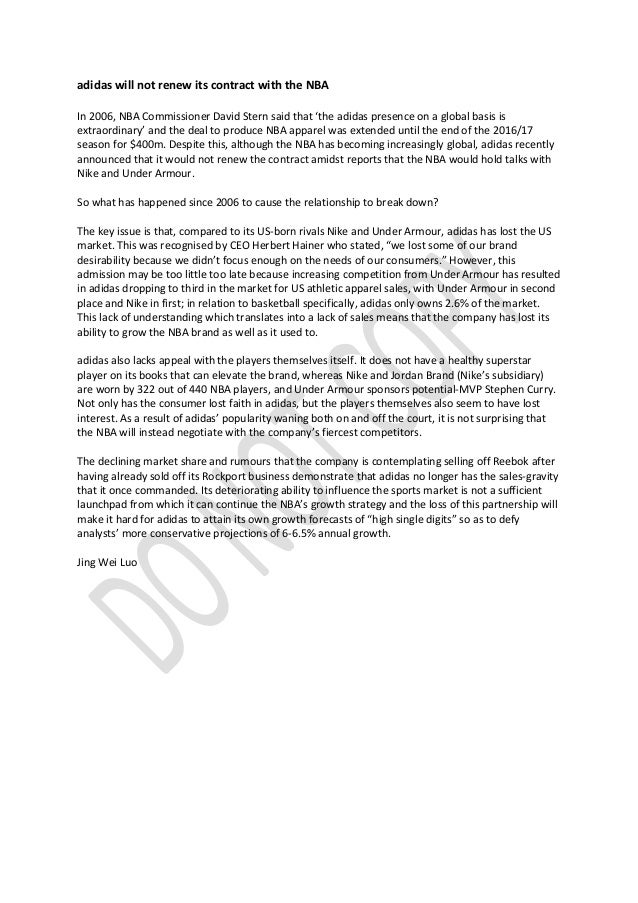 Adidas will not renew its contract with the NBA